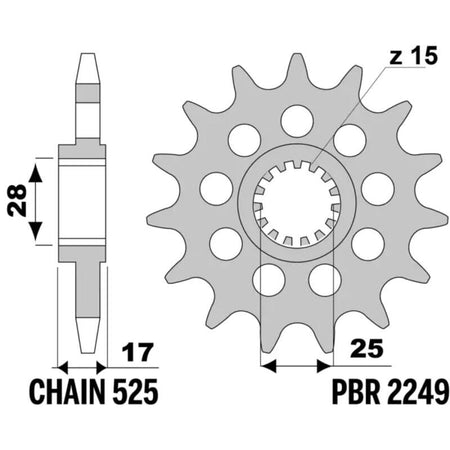 EK kettingkit 525 ZVX3 15/39 – 104 schakels, PBR stalen achtertandwiel – art. 3067183