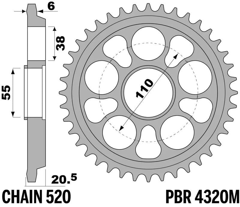 EK kettingkit 520 ZVX3 15/43 – 108 schakels, PBR aluminium achtertandwiel