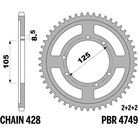EK kettingkit 428 DEH 13/62 – 138 schakels, PBR stalen achtertandwiel
