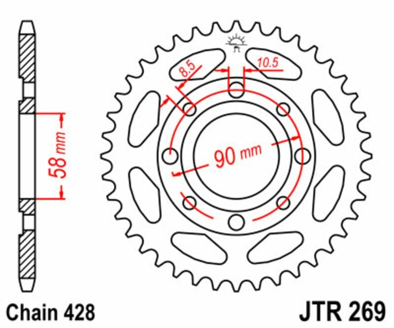 EK kettingkit 428 SHDR 16/41 – 116 schakels, JT stalen achtertandwiel