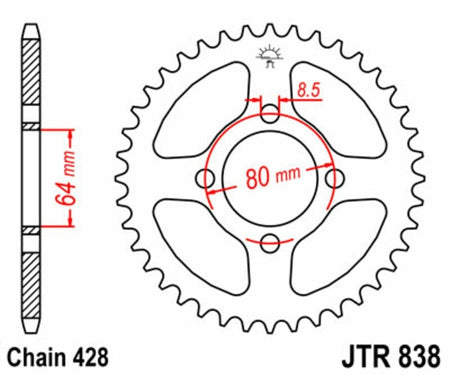 EK kettingkit 428 SHDR 14/45 – 118 schakels, JT stalen achtertandwiel – art. 3067827