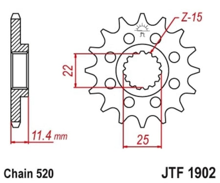 EK kettingkit 520 ZVX3 16/40 – 116 schakels, JT stalen achtertandwiel