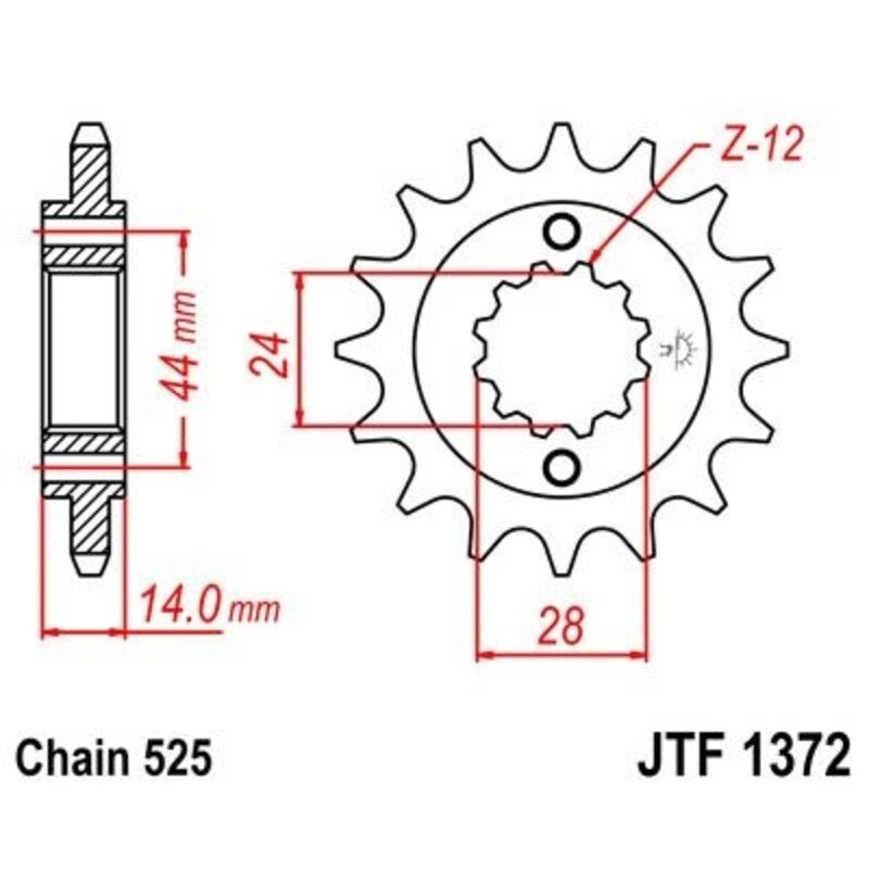 EK kettingkit 525 SRX2 17/42 – 124 schakels, JT stalen achtertandwiel