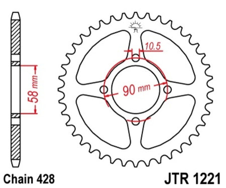 EK kettingkit 428 ZVX 15/44 – 128 schakels, JT stalen achtertandwiel