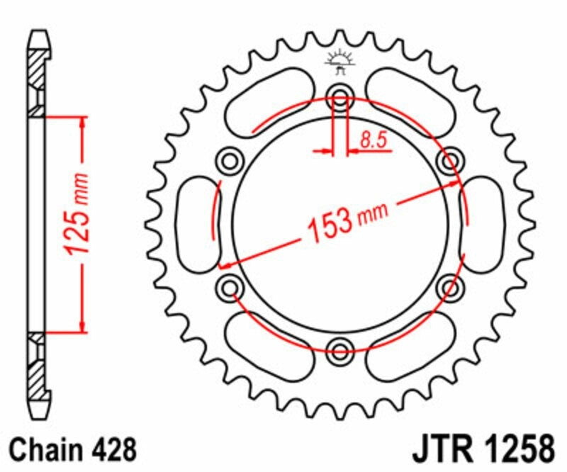 EK kettingkit 428 ZVX 17/54 – 132 schakels, JT stalen achtertandwiel