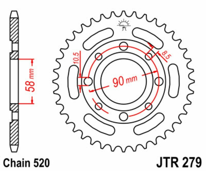 EK kettingkit 520 SRX2 14/33 – 108 schakels, JT stalen achtertandwiel