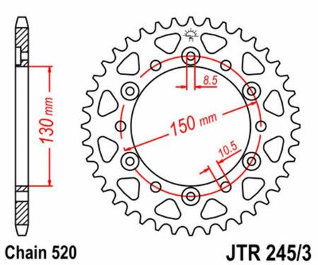 EK kettingkit 520 ZVX3 14/42 – 110 schakels, JT stalen achtertandwiel