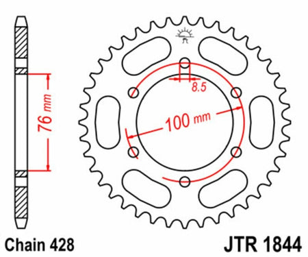 EK kettingkit 428 ZVX 14/48 – 132 schakels, JT stalen achtertandwiel