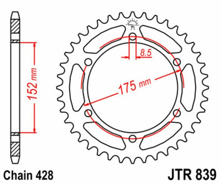 EK kettingkit 428 ZVX 16/57 – 134 schakels, JT stalen achtertandwiel