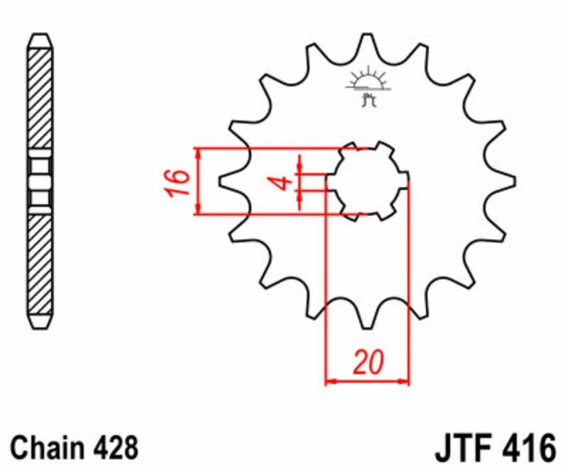 EK kettingkit 428 ZVX 13/52 – 122 schakels, JT stalen achtertandwiel