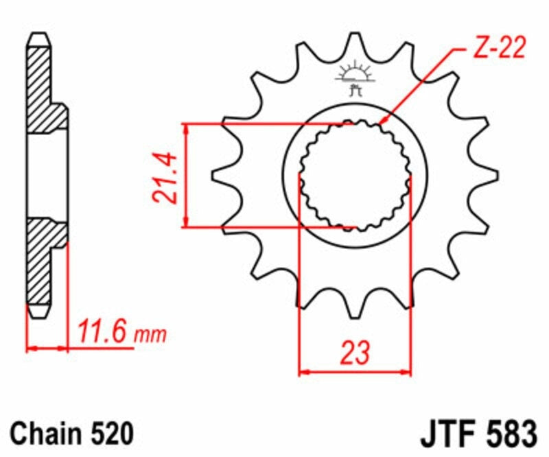 EK kettingkit 520 MRD7 13/44 – 106 schakels, JT stalen achtertandwiel