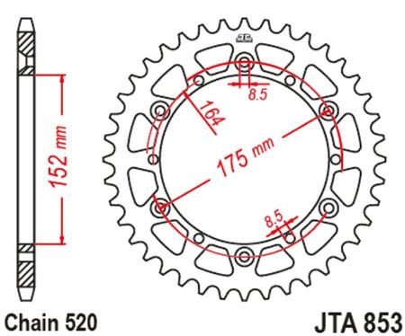 EK kettingkit 520 H 13/49 – 114 schakels, JT aluminium achtertandwiel