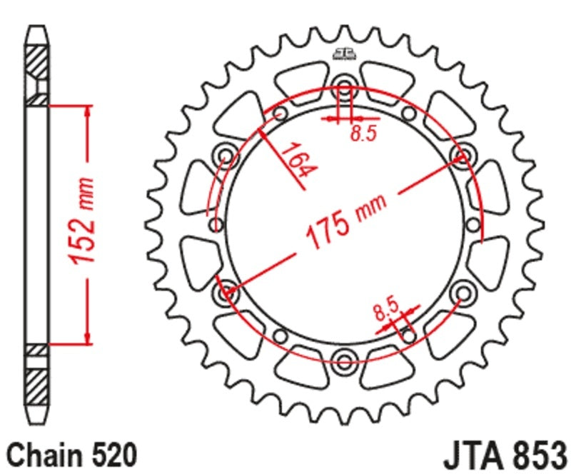 EK kettingkit 520 M3 14/50 – 114 schakels, JT aluminium achtertandwiel – art. 3068460
