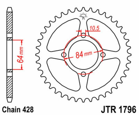 EK kettingkit 428 ZVX 14/51 – 134 schakels, JT stalen achtertandwiel