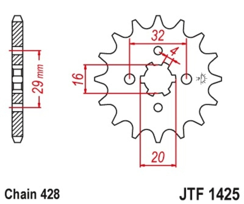 EK kettingkit 428 ZVX 14/45 – 122 schakels, JT aluminium achtertandwiel
