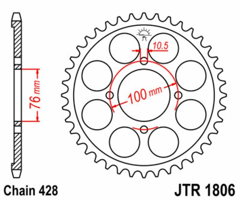 EK kettingkit 428 ZVX 14/56 – 142 schakels, JT stalen achtertandwiel