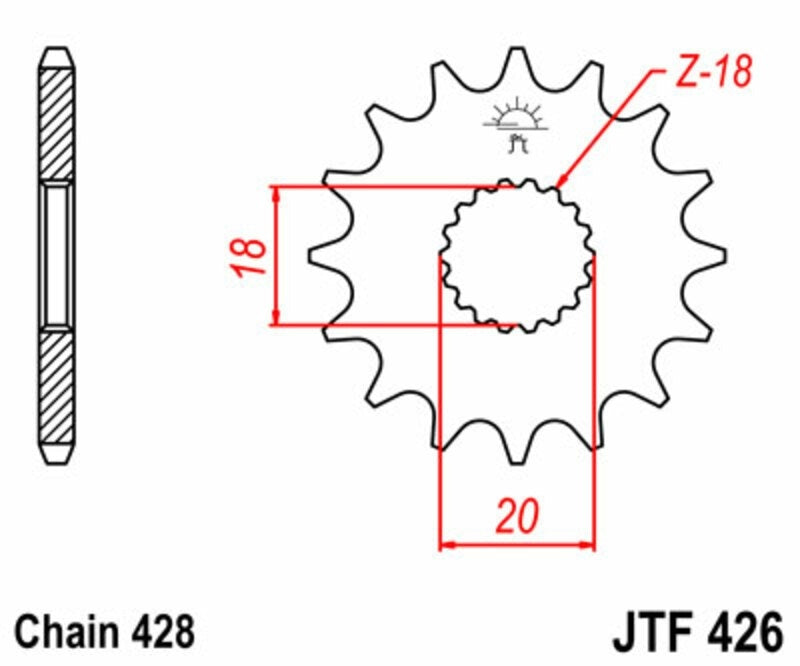 EK kettingkit 428 ZVX 14/47 – 122 schakels, JT stalen achtertandwiel