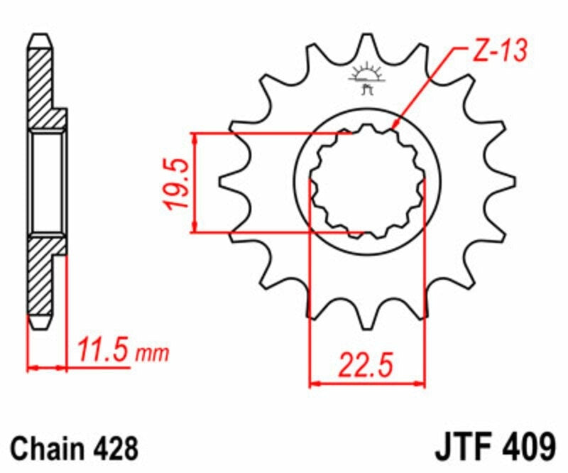 EK kettingkit 428 ZVX 16/53 – 134 schakels, JT stalen achtertandwiel
