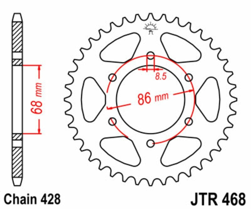 EK kettingkit 428 ZVX 15/46 – 132 schakels, JT stalen achtertandwiel