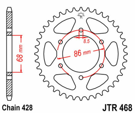 EK kettingkit 428 ZVX 15/46 – 132 schakels, JT stalen achtertandwiel