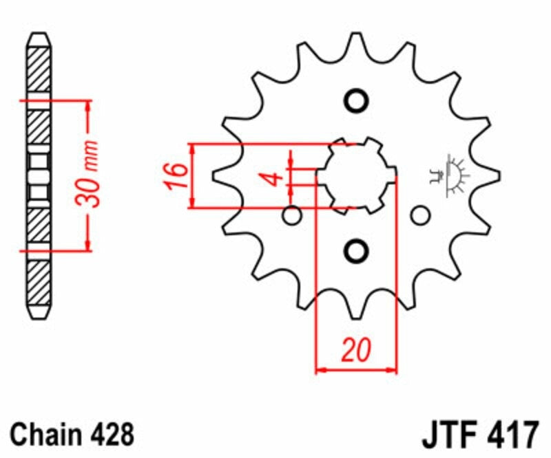 EK kettingkit 428 ZVX 15/46 – 132 schakels, JT stalen achtertandwiel