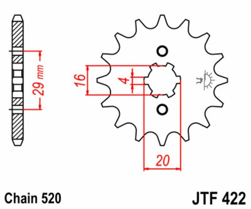 EK kettingkit 520 H 12/47 – 112 schakels, JT aluminium achtertandwiel