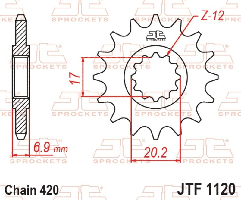 EK kettingkit 420 SH 11/47 – 124 schakels, JT stalen achtertandwiel
