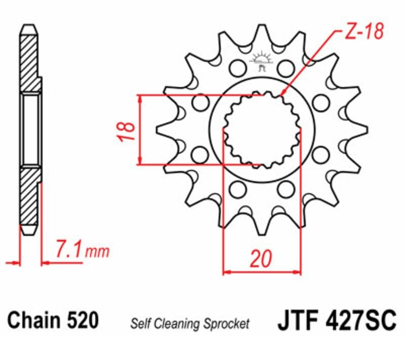 EK kettingkit 520 SRX2 13/44 – 122 schakels, JT stalen achtertandwiel