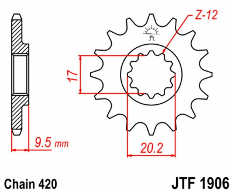 EK kettingkit 420 SH 14/48 – 112 schakels, JT stalen achtertandwiel