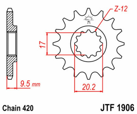EK kettingkit 420 SH 14/48 – 112 schakels, JT stalen achtertandwiel