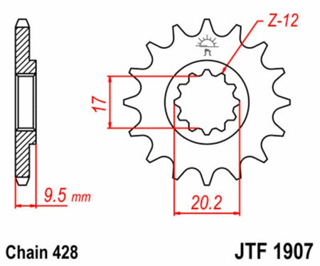 EK kettingkit 428 SHDR 14/49 – 122 schakels, JT stalen achtertandwiel
