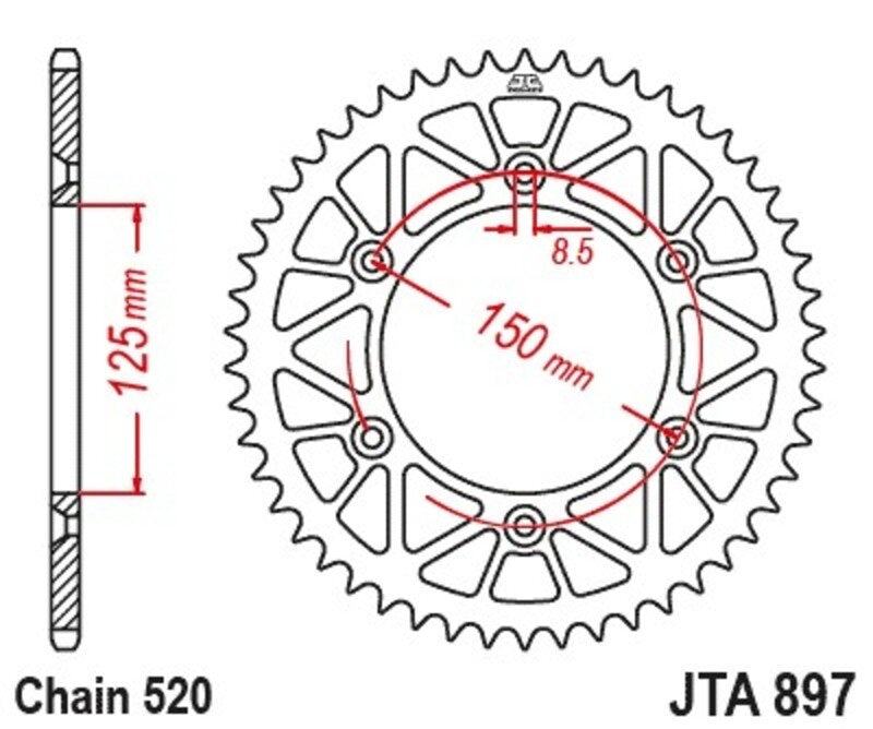 EK kettingkit 520 SRX2 15/45 – 116 schakels, JT aluminium achtertandwiel – art. 3068614