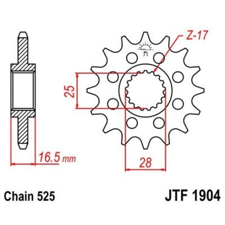 EK kettingkit 525 SRX2 17/42 – 118 schakels, JT stalen achtertandwiel