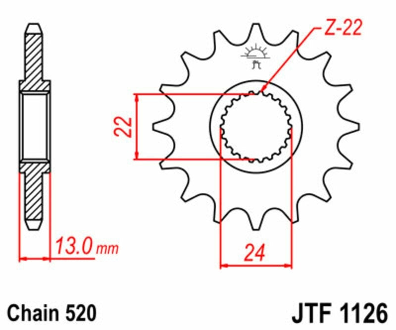 EK kettingkit 520 ZVX3 16/49 – 108 schakels, JT stalen achtertandwiel