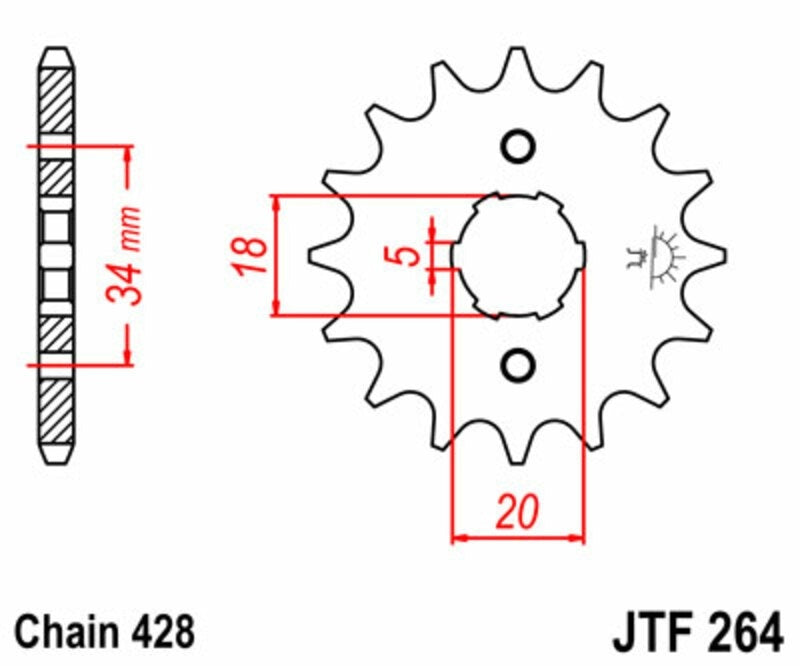 EK kettingkit 428 ZVX 16/41 – 124 schakels, JT stalen achtertandwiel