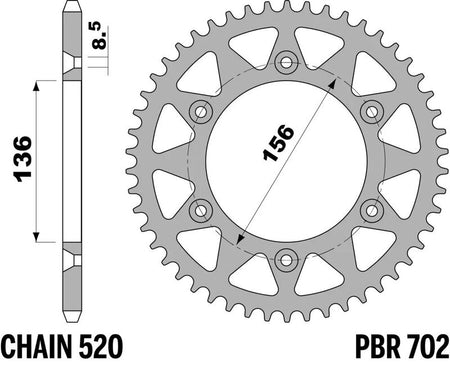 EK kettingkit 520 SRX2 14/48 – 116 schakels, PBR aluminium achtertandwiel – art. 3069093