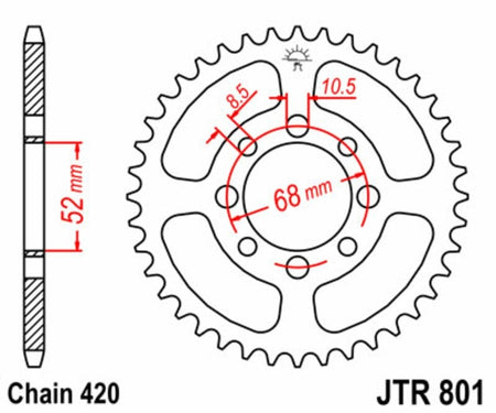 EK kettingkit 420 SH 11/37 – 64 schakels, JT stalen achtertandwiel