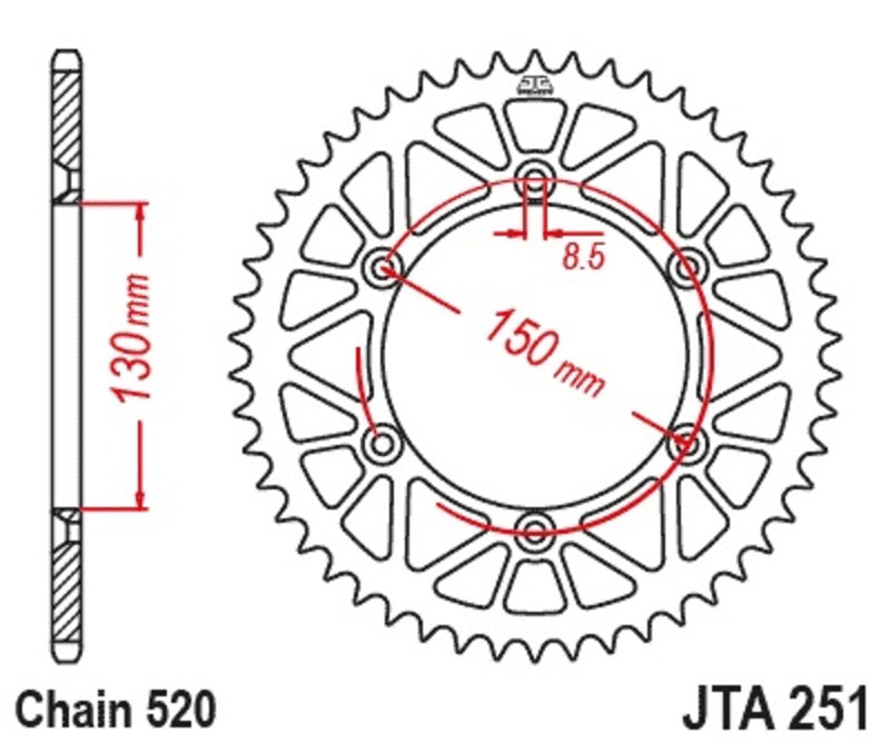 EK kettingkit 520 M3 14/50 – 114 schakels, JT aluminium achtertandwiel – art. 3069299