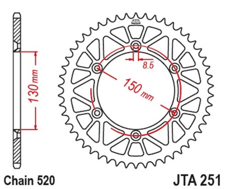 EK kettingkit 520 M3 14/50 – 114 schakels, JT aluminium achtertandwiel – art. 3069299