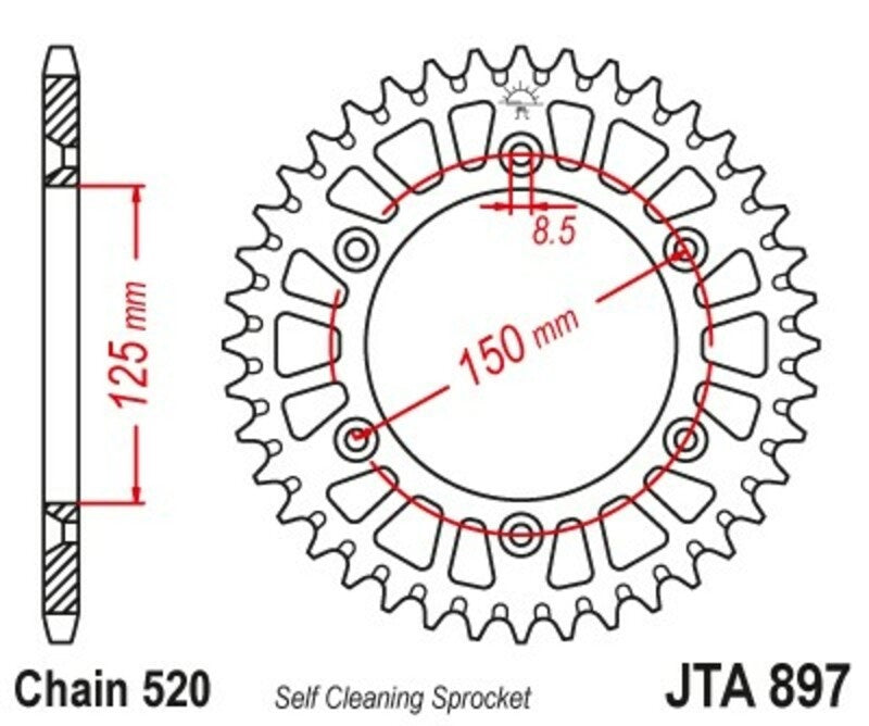 EK kettingkit 520 SRX2 16/38 – 110 schakels, JT aluminium achtertandwiel