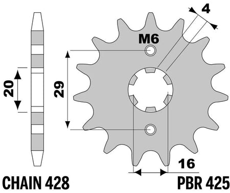 EK kettingkit 428 ZVX 16/47 – 132 schakels, PBR stalen achtertandwiel