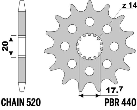 EK kettingkit 520 MRD7 12/50 – 114 schakels, PBR stalen achtertandwiel