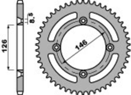 EK kettingkit 428 DEH 14/50 – 126 schakels, PBR stalen achtertandwiel