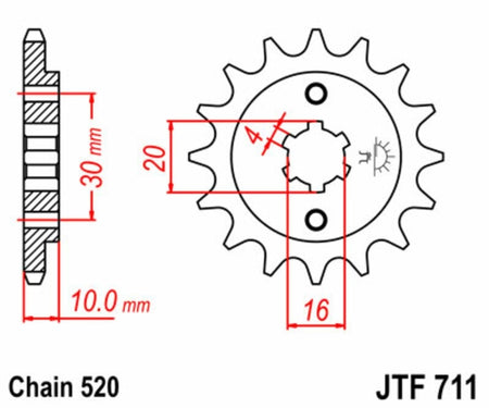 EK kettingkit 520 H 14/43 – 116 schakels, JT stalen achtertandwiel