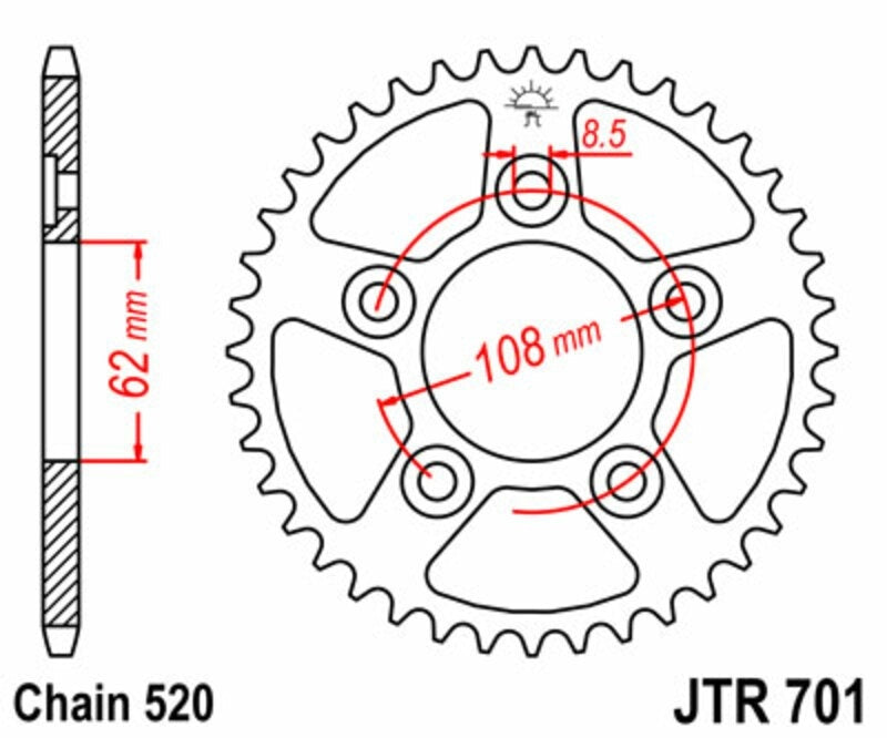 EK kettingkit 520 H 17/41 – 106 schakels, JT stalen achtertandwiel