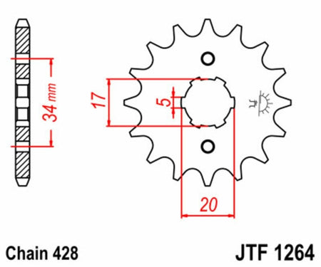 EK kettingkit 428 SR 17/50 – 128 schakels, JT stalen achtertandwiel