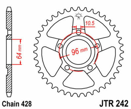 EK kettingkit 428 SR 15/53 – 128 schakels, JT stalen achtertandwiel