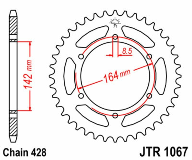EK kettingkit 428 SR 14/52 – 138 schakels, JT stalen achtertandwiel