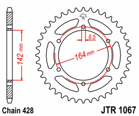 EK kettingkit 428 SR 14/52 – 138 schakels, JT stalen achtertandwiel
