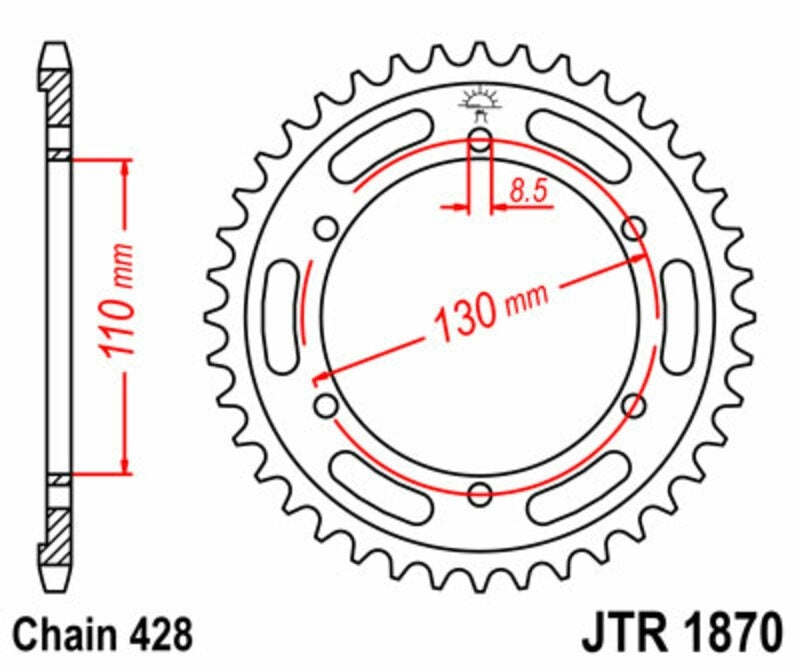 EK kettingkit 428 SR 16/46 – 140 schakels, JT stalen achtertandwiel